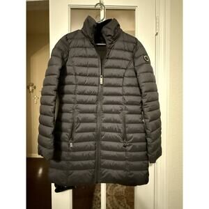 Nautica Women’s Puffer Coat Black Long Quilted Jacket Zip Front Size M